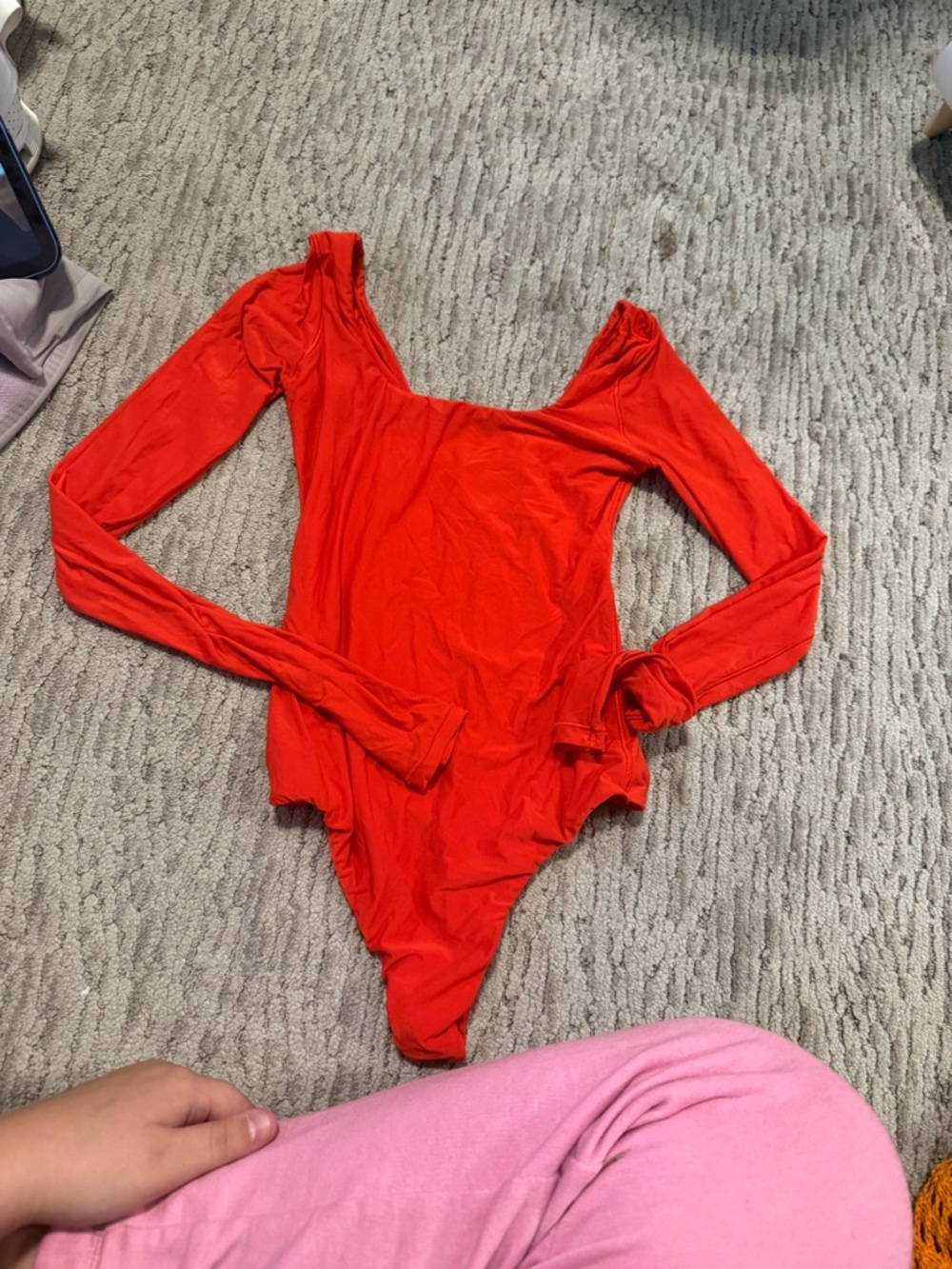 aerie Red Long-Sleeve Scoop Neck Bodysuit